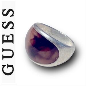 GUESS VTG 90s Marbled Brown faux stone Sterling Silver Ring  Size 6